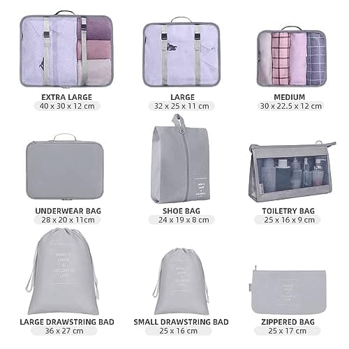 Packing Cubes for Suitcase,Lychico 9pcs Travel Luggage Packing Organizers Waterproof Travel Essentials Bag Clothes Shoes Storage Bags, Gray — view 3