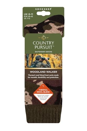 COUNTRY PURSUIT Men’s Woodland Walker Wool Socks – 1 Pair Warm Cushioned Outdoor Hiking Walking Boot Wear, Breathable Durable Comfort Fit – Sizes 6-11 & 12-14 Camo 12-14 — view 3