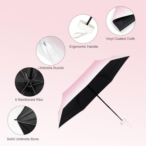 Aolso Mini Umbrella with UPF50+ Protection, 6 Ribs Windproof Strong Travel Umbrella,UV Umbrellas with Capsule Case,Compact Folding Umbrellas for Men Women-Gradient Pink — view 5