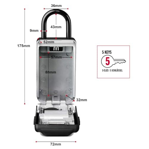 MASTER LOCK Portable Light Up Dial Key Safe with Shackle, Medium 175 x 72 x 52 mm, Outdoor, for Home Office Industries Vehicles — view 5