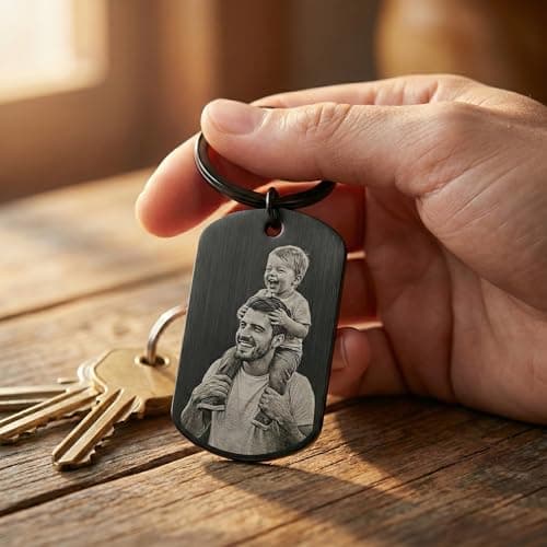 Personalised Photo Keyring, Double Sided Custom Dog Tag – Picture & Text – Anodised Aluminium Engraved Keychain – Him, Her, Boyfriend, Dad, Husband – Birthday, Anniversary, Fathers Day Gift — view 4