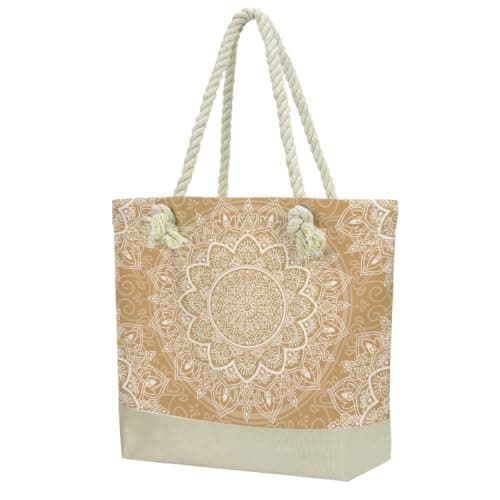 Fokongna Beach Bags Waterproof Sandproof Tote Bag Travel Bags for Women 1267-1297, Gold Mandala, 18"x14.5"x6", Gold Mandala