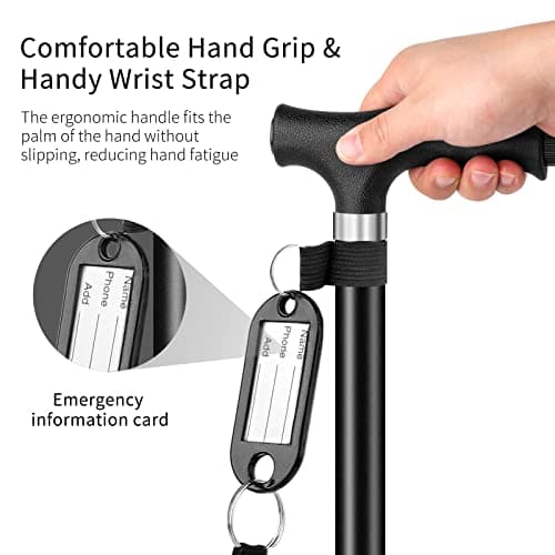Folding Walking Stick with Light, OOCOME Foldable Walking Sticks for Men & Women Seniors Walking Aids Collapsible Walking Cane with Non-Slip Base Adjustable Height 77cm-90cm — view 3