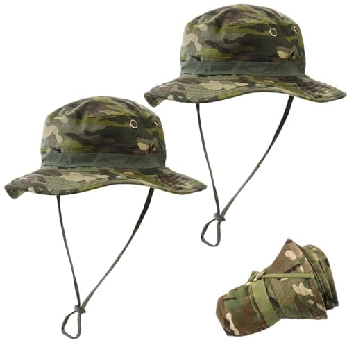 IAndhy 2PCS Safari Hat with Vent Holes, Breathable Boonie Hat, Foldable Bush Hat, UPF Sun Protection, Outdoor Fishing Hat for Hiking Travel Green