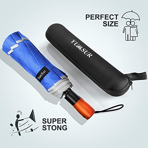 YumSur Automatic Windproof Umbrella,Compact Strong and Portable Umbrella, Double Canopy, Non-slip Handle, Travel Folding Umbrella with Reinforced Frame For Men & Women Raininy Days Night Time Use — view 4