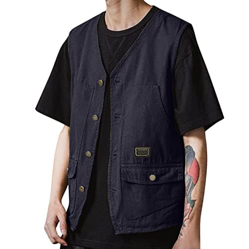 Men's Summer Tooling Vest with Multi-Pockets, Lightweight Breathable Fabric for Outdoor Work, Foldable Design for Easy Carry, S-3XL (Black, XL)