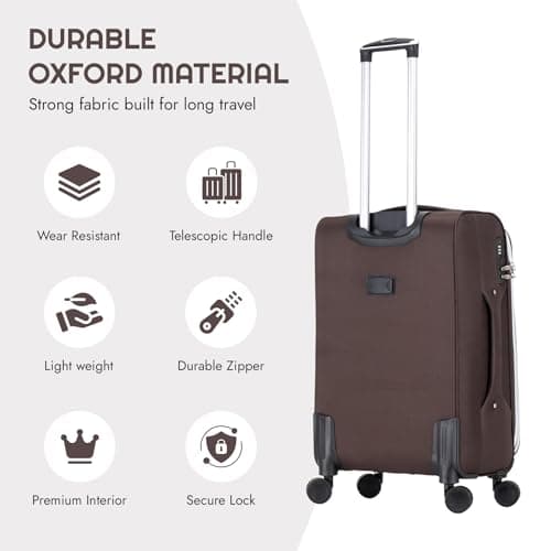 Skylark Large 29” Lightweight Softshell Expandable Suitcase, Integrated Combination Lock, 4 Wheels Check in Luggage for 23kg (Coffee, 112 litres) — view 6