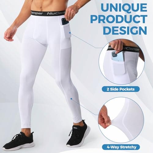 NuCamper Men's Running Leggings with Pockets, Compression Trousers Base Layer Sports Tights Leggings, Quick Dry Tight Thermal Pants for Athletic Workout Fitness Basketball Gym — view 5