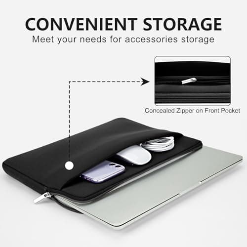 HEDUGO 13-14 Inch Laptop Sleeve Case Compatible with 13 to 14 inches MacBook Air/Pro Notebook Chromebook Portable Laptop Sleeve Bag with Front Pocket Shockproof Padded Computer Pouch Cover, Black — view 3