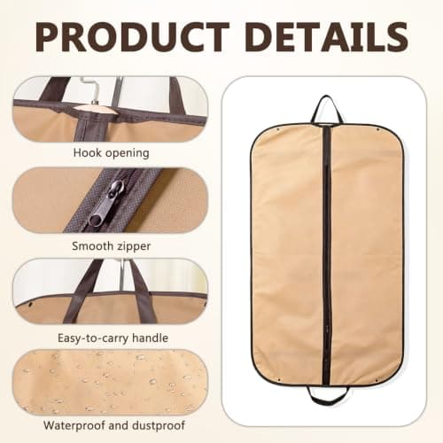 Suit Carriers for Women Men with Handles, 60 x 100cm Waterproof Durable Suit Bags Quick Release Folding for Travel Business or Storage (Champagne) — view 2