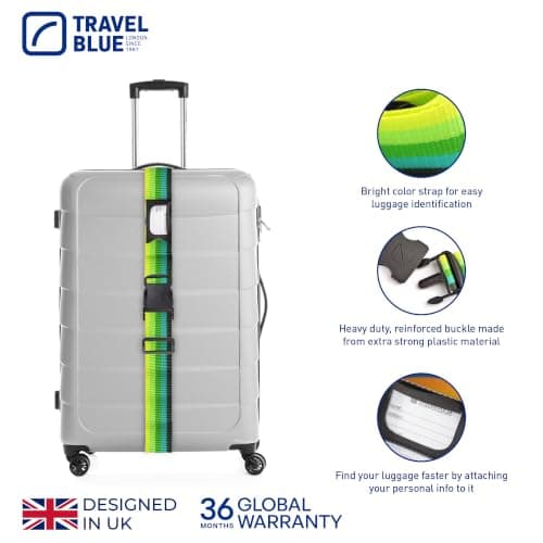 Travel Blue Luggage Straps - Multicolour Suitcase Straps for Easy Recognition - 80" x 2" Durable Polypropylene with Nylon Buckle, Integral Address Label - Secure Luggage Straps for Suitcases — view 5