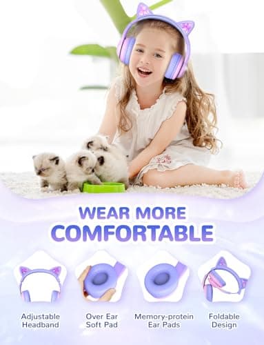 iClever BTH13 Kids Headphones Wireless Girls LED Cat Ear Travel Gift — view 6