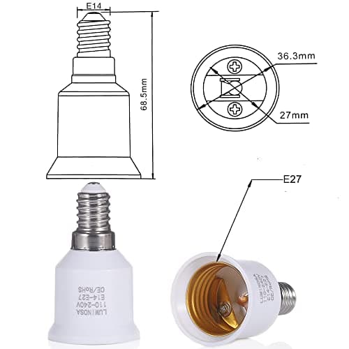 Luminosa E14 to E27 Lamp Socket Adapter Converter Holder for LED Halogen Edison Energy Saving Smart Bulb (Pack of 2) / Convert Small Screw to Large Screw Convertor Adaptor/CE — view 5