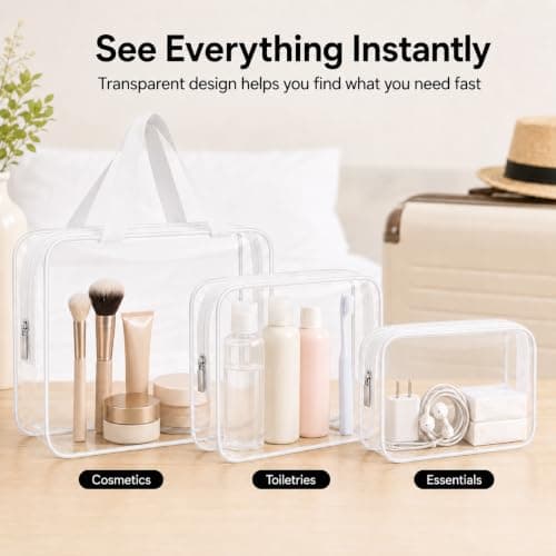 iMaMa Clear Toiletry Bags, 3 Pack Travel Wash and Makeup Bag Set-White — view 5