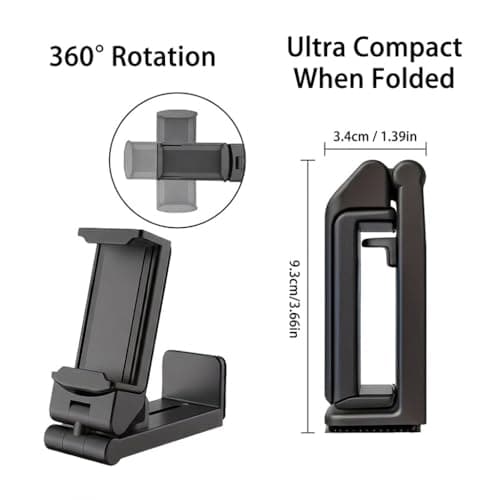 Sella Products Universal Airplane Phone Holder Mount – 360° Rotating, Foldable & Hands-Free – Fits iPhone, Samsung & All Smartphones 2.2"–3.7" Wide – Clips to Tray Table & Desk – Black — view 3