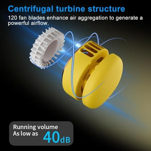 Foluu Rechargeable Neck Fan with 5 Speeds & Digital Display - Portable Hands-Free Personal Fan with 120 Blades Turbine, 360° Flexible Silicone, Ultra-Quiet 40dB - for Travel, Sports, Office (Yellow) — view 4