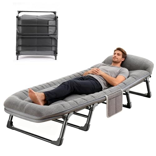 Camping Bed for Adults with Mattress, 6-Position Adjustable, 300kg Load