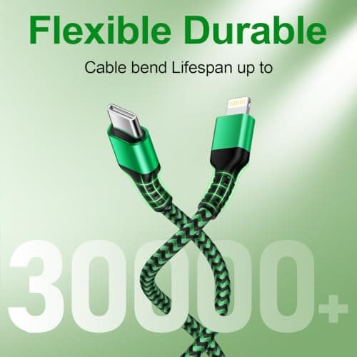 1.2 M Green Nylon 2 in 1 Multi Charger Cable with Type C & Lightning Port — view 4