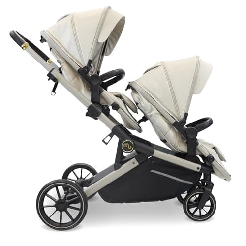 My Babiie MB33 Tandem Pushchair – Birth to 15kg Double Stroller, Twin Seat Units Convert to Carrycot, 11 Configurations, Duo Includes Car Seat Adapters, Rain Covers – Ivory — view 5