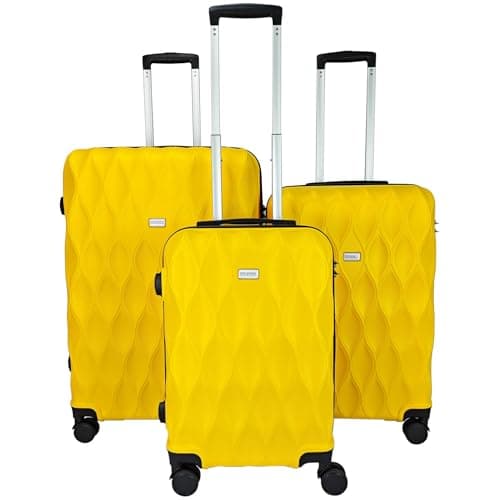 Suitcase Set of 3 Suitcases - Luggage Sets 3 Piece Hardshell - Lightweight Suitcase Sets with Lock - Large Medium Small Suitcases 4 Wheels Case and Hand Luggage set (Yellow - Black, Set of 3)