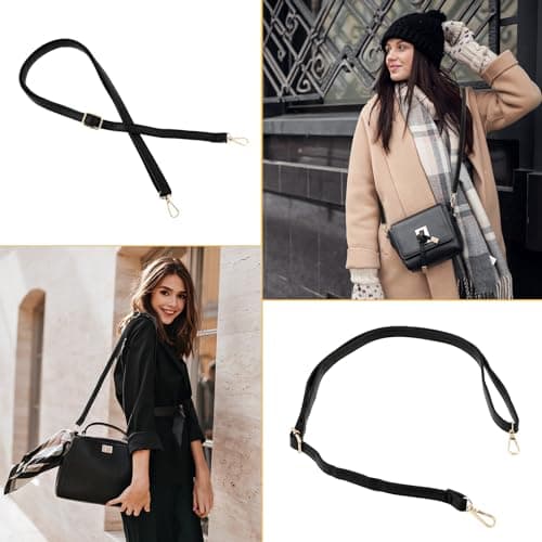Telooco Leather Shoulder Strap Replacement 85-150cm Adjustable Leather Belt for Purse Crossbody Handbags(Black Strap, Gold Buckle) — view 6