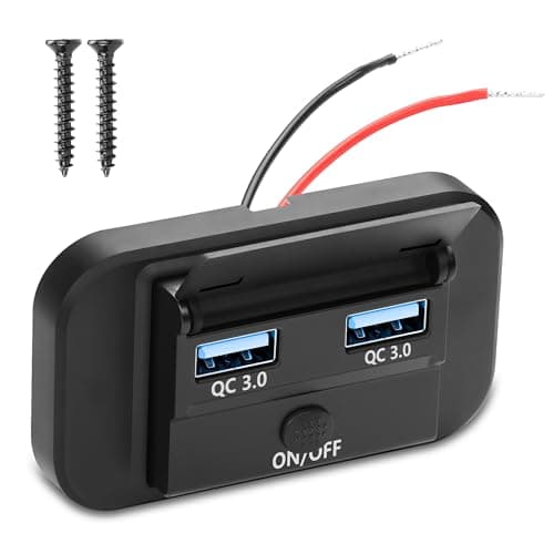 CERRXIAN 12V/24V RV USB Outlet Panel Wall Mount, 36W Dual Quick Charge QC3.0 USB-A Port Car Charger Socket with Button Switch, Waterproof Quick Charger Multi Port Power Adapter (Dual USB A)