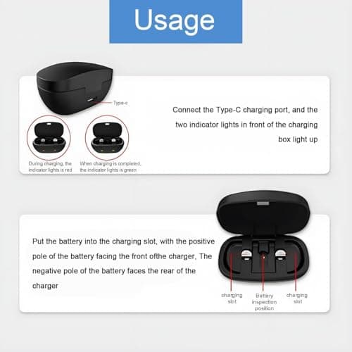 Rechargeable Hearing Aid Batteries and Charger Station for 13 Hearing Aid Amplifiers Battery Charger with 8 Pack Rechargeable Silver-Zinc Battery Size 13 Button Batteries — view 5