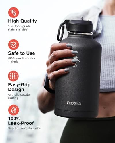 Coolflask Water Bottle 2L Insulated with Straw & 3 Leakproof Lids — view 3