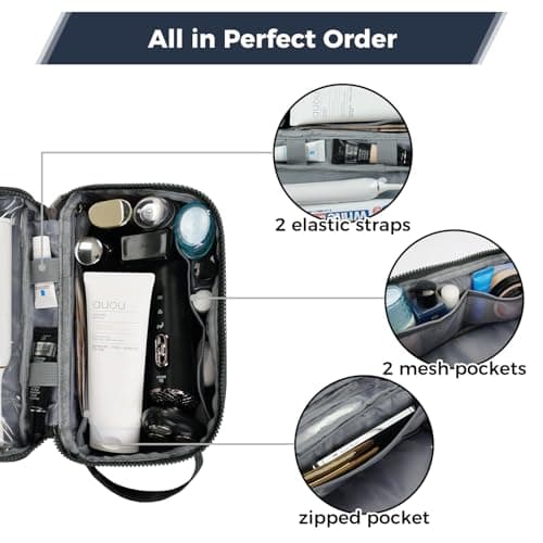 ECOHUB Water-Resistant Travel Toiletry Bag, Recycled Wet and Dry Separation Wash Bag, Dopp Kit Shaving Bag, Wide-Open Zipper Pouch Travel Toiletries Bag for Men, Patent Pending, Slim-Grey — view 4