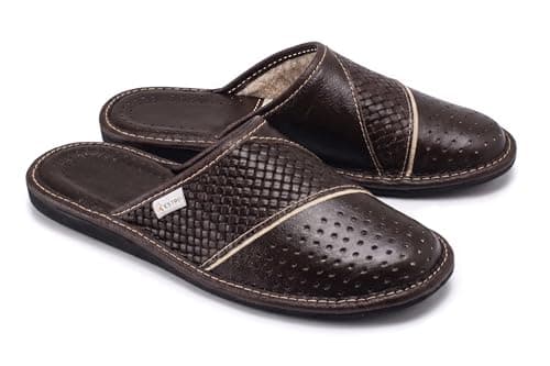 ESTRO Men's Leather Slippers Mules House Shoes M55 (10 UK, M66 Brown)