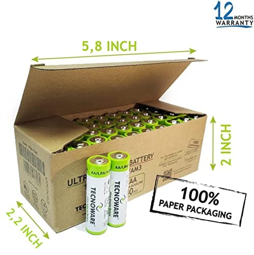 Tecnoware Power Systems - 40 AA Ultra Alkaline Batteries, 1,5V, Long-Lasting Energy, Safe Nylon Closure, Versatile for Toys & Controllers, Eco-Friendly Packaging, White, AA, Pack of 40 — view 4