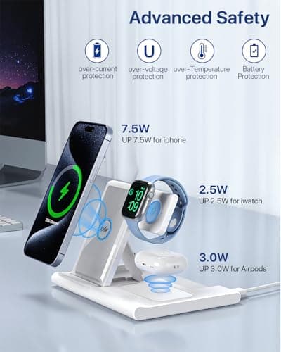 Wireless Charger,Foldable 3 in 1 Wireless Charger Stand for Apple Watch,Airpods Pro/3/2,Fast Wireless Charging Station for iPhone 17/Air/16/15/14/13/12/11/XS/XR/X/8（No Plug Included) — view 2