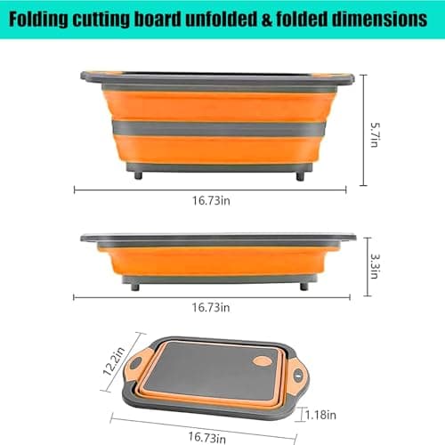 Collapsible Cutting Board with Drain for Camping Picnic BBQ Collapsible Sink Tub Dish Wash Basin Portable Dish Tub Foldable Dishpan for Home Kitchen (Black Orange) — view 6