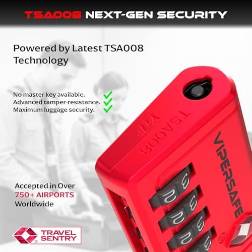 Vipersafe New TSA008, TSA Approved Luggage Lock with Open Alert Indicator – 4-Digit Travel Lock for Luggages, Bags & Backpacks – Heavy Duty Flexible Cable Padlock (Red, 1-Pack) — view 6