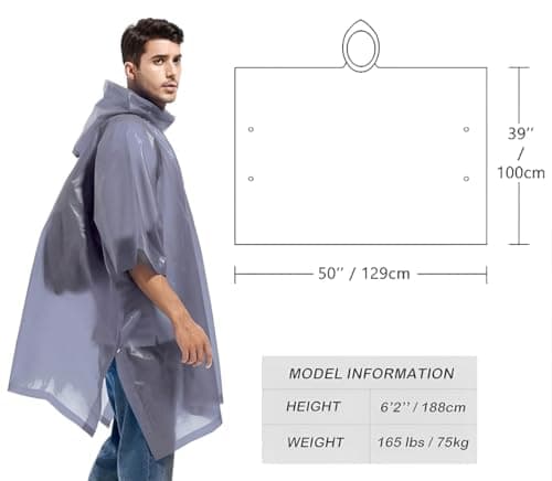 GUKOY Reusable Rain Ponchos for Adults, 2 Pcs Raincoats (Pack of 1) Emergency for Women Men with Hood Gray — view 2