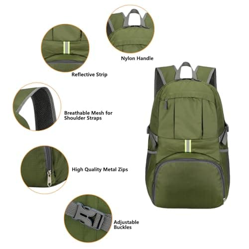 GUZHAIREN 30L Backpack Ultra Lightweight Packable Foldable Rucksack, Green — view 3