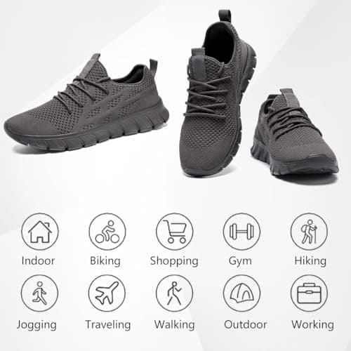 LANGFEUU Mens Trainers Breathable Lightweight Non-Slip Dark Gray UK Size 10 — view 6