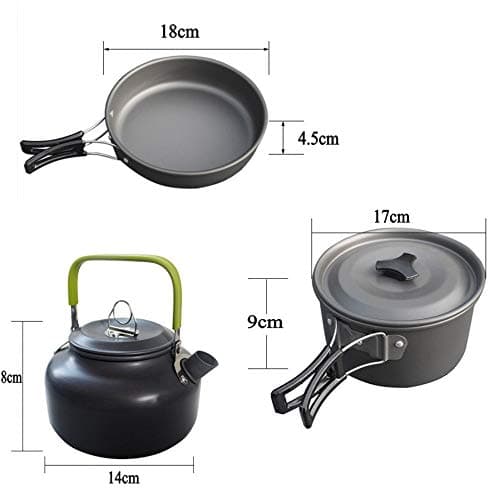 JZK Camp Cookware 2-3 People Set, Pan Pot Teapot Lightweight Outdoor Portable Camping Cooker Set for Trekking Hiking BBQ Picnic Campfire — view 2