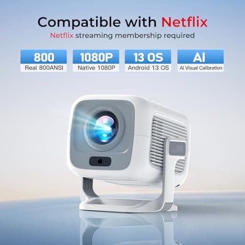 [Officially Liscensed App] WEMI Smart Portable Mini Projector Auto Focus, Native 1080P 4K Projector, WiFi 6 Bluetooth 5.4, 800 ANSI Wireless Home Outdoor Bedroom Movie TV Projector Android 13 — view 3
