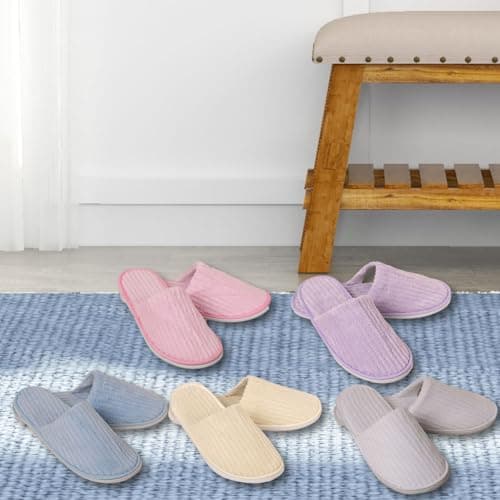 1/5 Pairs Closed Toe Coral Fleece Slippers, Non-slip Disposables Slippers, Closed Toe For Hotel Guest And Spa, Guest Multipacks Washable, Unisex Indoor House Floor Business Travel Trip Shoes — view 6
