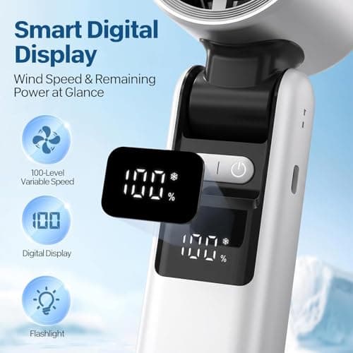 Maikaibuzi Handheld Turbo Fan with Ice Cooler,Portable Refrigerated Fan with Digital Display,100-Speed Mini Turbo Fans for Outdoor Camping Travel Home Office — view 3