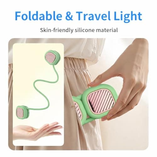 Foluu Rechargeable Neck Fan with 5 Speeds & Digital Display - Portable Hands-Free Personal Fan with 120 Blades Turbine, 360° Flexible Silicone, Ultra-Quiet 40dB - for Travel, Sports, Office (Green) — view 4
