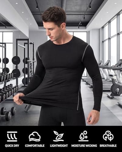 Hicarer 6 Pack Men's Thermal Compression Shirts Athletic Long Sleeve Workout Running Shirt Winter Base Layer Sport Top — view 5