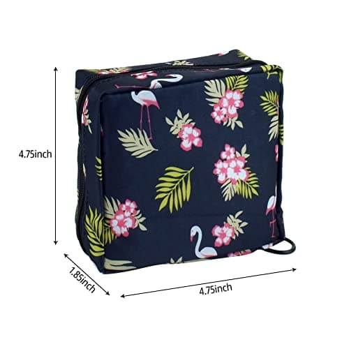 JUNFEIXUAN Sanitary Napkin Storage Bag Menstrual Cup Pouch Portable Pads with Zipper Feminine Menstruation First Period Bags for Teen Girls Women Ladies. (Black - Flamingo) — view 2