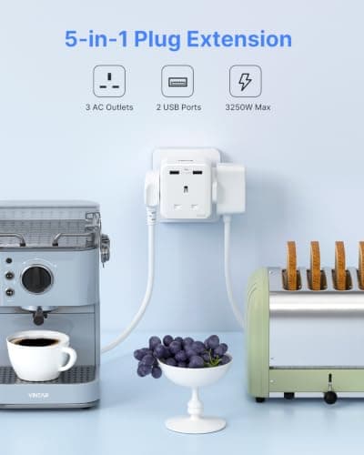 VINTAR Plug Adaptor with 2 USB, 3 Way Plugs Extension Multiplug Socket — view 2