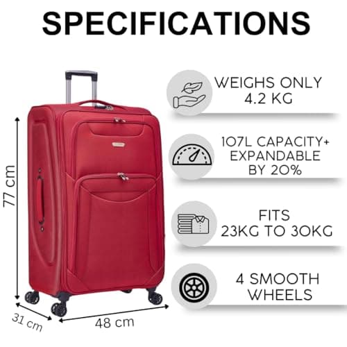 FLYMAX 29" Large Super Lightweight 4 Wheel Suitcase Luggage Expandable with Wheels Red — view 2