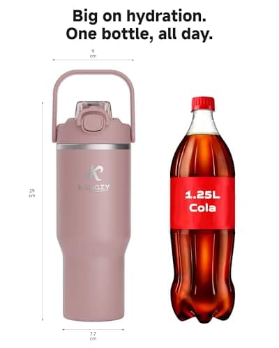 KANGZY Metal Water Bottle with Straw 1L/32oz – Vacuum Insulated Stainless Steel Flask, 2-in-1 Straw & Spout Lid, BPA-Free Leak-Proof Tumbler, Keeps Drinks Hot 8H+ / Cold 24H for Work, Travel Pink — view 6