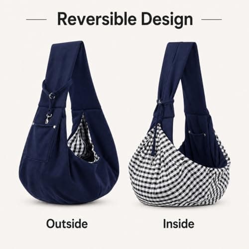 Puppy Sling Carrier for Small Dogs - Breathable Reversible Pet Sling with Storage Pocket, Hands-Free Dog Carrier for Travel/Shopping/Walking, Comfortable Cat & Puppy Sling (Navy blue) — view 3