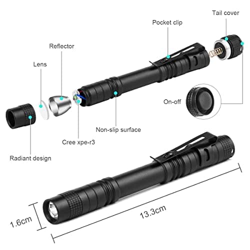 flintronic Pocket LED Torch Light Flashlight, 2pcs Pen Light Tactical Flashlight, Mini Portable, Waterproof, Anti-Skid wear, 200 Lumens for Household, Workshop, Inspection, Work, Repair — view 6