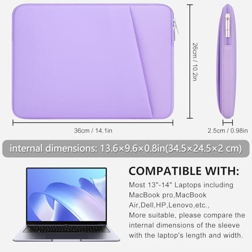 HEDUGO Laptop Sleeve Case with Zipper Accessory Pocket Compatible with 13 to 14 inches MacBook Air/Pro Padded Computer Pouch Cover Shockproof Protective for 13” to 14” Laptop/Chromebook/Tablet,Purple — view 5